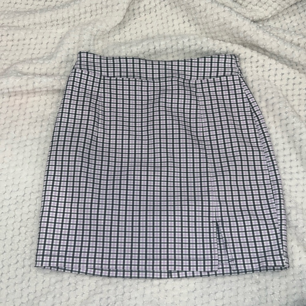 Purple White and Black Plaid Garage Mini Skirt
